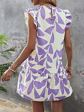 economico Abiti floreali-Per donna Mini abito Vestito a trapezio Abito con balze Festività Informale Giornaliero Per eventi Standard Pop art Manica corta Girocollo Viola Cachi Estate