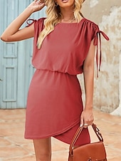 cheap Plain Dress-Women&#039;s Mini Dress T Shirt Dress Tee Dress A Line Dress Solid Color Casual Vacation Casual Daily Regular Fit Graphic Short Sleeve Crew Neck Black Red Navy Blue Green Summer