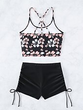 abordables Ensemble de bikinis-Maillots de bain femme bikini 2 pièces maillot de bain short dos nu slim vacances plage mode floral encolure en U sans manches