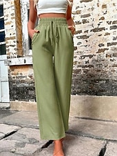 cheap Plain Cotton Linen Pant-Women&#039;s Cotton Linen Shorts Linen-Inspired Pants Cotton Linen Pants Fashion Streetwear Comfort Full Length High Waist Plain Drawstring Elastic Waist Straight Leg Comfy Outdoor Comfortable Street