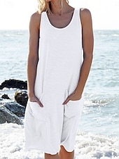 abordables Robe Simple-Robe midi femme Robe décontractée Robe sans manches Basique Décontractée Vacances Quotidienne Coupe régulière Graphique Sans manches Col en U Noir Blanc Rose Bleu ciel Été