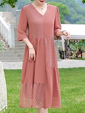 olcso Munkaruhák-Női Hosszú ruha Maxi ruha hétköznapi ruha A vonalú ruha Elegáns Stílusos Alkalmi Vakáció Hétköznapi Napi Normál Sima Rövid ujjú V-alakú Arcpír rózsaszín Medence Nyár Tavasz