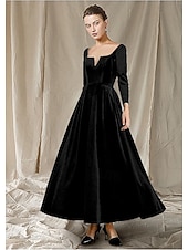 abordables Longueur de cheville-Ligne A Longueur cheville Robe de Soirée Robe de Cocktail Robe d'invité de mariage Robe de Mère de Mariée  manche longue Col en V Élégant robe demoiselle d honneur Fête de mariage Velours avec Plis