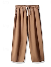 baratos perna larga e cintura alta-Mulheres chinês Moda Básico Capris Cintura Média Tecido Bolsos Com Cordão Conforto Exterior Sem Elasticidade Férias Rua Diário Castanho Avermelhado Marron Escuro Azul Marinho Escuro cáqui Verão