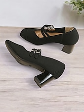 cheap Block Heels-Breathable Fly-knit Mary Jane Pumps with Double Buckle Detail and Chunky Heel, Elegant Style for Women, Ideal for Work, Events and Formal Occasions