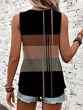 olcso Női pántos felsők és atléták-Női Top Camisole Geometrikus Stílusos Hétköznapi Rövid Ujjú Crew Nyak Rendszeres Felsők Napi Nyomtatás Khaki Nyár