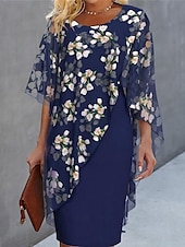 ieftine Rochii set-Pentru femei Modă Șic Stradă Seturi de fuste Lungime Manșon 3/4 Sonerie Stil Nautic Floral Imprimeu Purtare Zilnică Dată Roșu Vin Albastru piscină Trifoi Primăvară Fit regulat