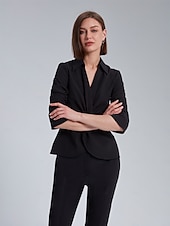 billige Kvinne Enkle Topper-Dame Dresskjorter Arbeidsskjorter Helfarge Formell Kontor Fritid / hverdag Kjegle Erme Svart Hvit Dreie blusset krage skjorter Langermet Elegant Mote Fritid hverdag Krage Vår
