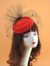 billiga Fascinatorer-Huvudbonad Tyll Fedora Hatt Bröllop Elegant Vintage Med Tyll Huvudbonad Huvudbonader Fascinatorer Racedag Klänning