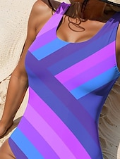 abordables Maillots de bain une pièce-Maillots de bain pour femmes Monokini une pièce Maillot de bain dos nu Contrôle du ventre Taille haute Slim Vêtements de plage de vacances Géométrique Col en U Sans manches