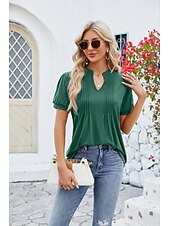 billige Kvinne Enkle Topper-Dame Boho T-skjorte Grafisk عادي Bohem søt stil Stilfull Kortermet Puffermer V-hals Vanlige topper Daglig Ut på byen Helg Trykt mønster Grå og Hvit Svart+Hvit+Grå Svart Lysegrønn Vin Sommer