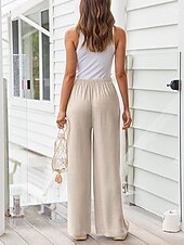 baratos Calça-Mulheres Atrevido Calças de linho de algodão chinês Moda Básico Comprimento total Cintura Média Tecido Bolsos Com Cordão Conforto Exterior Micro-Elástica Férias Rua Diário Adamascado Cinzento Escuro