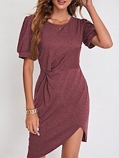 abordables Robe Simple-Robe Mini Femme Robe Portefeuille Robe T-Shirt Robe Tee Robe Unie Robe Bodycon Décontractée Vacances Travail Ville Ajustement Régulier Graphique Manches Courtes Col Rond Noir Blanc Vin Vert Été