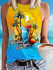 abordables Débardeurs et camisoles femme-Débardeur en satin pour femmes avec lettre style décontracté sans manches col rond débardeur régulier imprimé jaune été