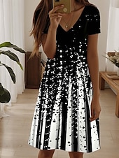 cheap Art&amp;Design Dress-Women&#039;s Mini Dress Casual Dress Elegant Stylish Casual Daily Regular Fit Ombre Geometric Plaid Short Sleeve Crew Neck Black And White Summer