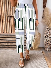 billiga breda ben och hög midja-dam eu/us storlek byxor capri byxor chino vadlång naturlig grafisk pläd mönstrad patchwork snyggt tryck andningsförmåga mjuk utomhus mikroelastisk ledig daglig festival