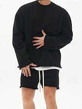 economico tuta e felpa con cappuccio da uomo-Per uomo Set di allenamento Tuta Da Ginnastica Felpa e pantaloncini Impostato Set di abiti Girocollo Esterno Giornaliero Sport Tasche A cordoncino 2 pezzi Liscio Nero Bianco Cachi Abbigliamento
