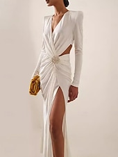 economico Vestiti da sera-Abiti da ballo A-Line Vestito da festa Carnevale Festa Lunghezza al pavimento Maniche lunghe V Collo Poliestere con Strass