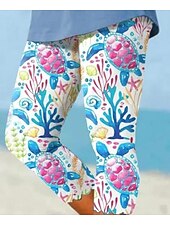 voordelige -Dames Leggings Capri Broeken Hoge Elasticiteit Mode Enkellengte Midden Taille Oceaanprint Casual Dagelijks Robins Eipluim Blauw Zomer Regelmatige Fit