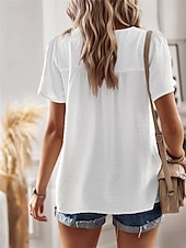 Dámské Košile Halenka Pevná barva stylové Na běžné nošení Krátký rukáv Tričkový Běžné topy Práce Denní Dovolená Šalvějová zeleň Černá Bílá Světlá růžová Rubínově červená Léto Jaro levne Hladké dámské topy-Dámské Košile Halenka Pevná barva stylové Na běžné nošení Krátký rukáv Tričkový Běžné topy Práce Denní Dovolená Šalvějová zeleň Černá Bílá Světlá růžová Rubínově červená Léto Jaro