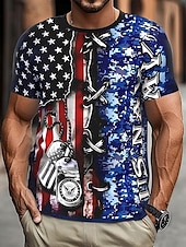 cheap Independence Day T shirts-Veterans Day Men&#039;s American US Flag T Shirt Short Sleeve T shirt 3D Print Crew Neck Shirt Daily Military Street Daily Black Summer Spring Clothing Apparel S M L XL XXL XXXL