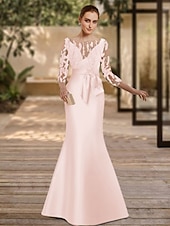 baratos VERDE-vestido de noite sereia verde elegante vestido formal comprimento até o chão manga 3/4 decote ilusão cetim com apliques 2025