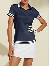 billiga Kvinnors golfkläder-Dam Vandringspolotröja Marinblå Kortärmad Överdelar Golfkläder för damer Kläder Outfits Bär kläder