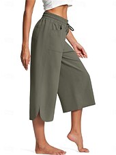 cheap Wide Leg &amp; High Waisted-Women&#039;s Wide Leg Chinos Fashion Streetwear Calf-Length High Waist Plain Pocket Elastic Waistband Comfy Soft Comfortable Micro-elastic Outdoor Street Navy-blue Army Green Black Blue Summer Spring