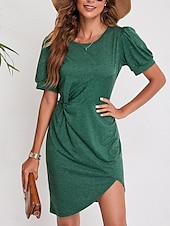 abordables Robe Simple-Robe Mini Femme Robe Portefeuille Robe T-Shirt Robe Tee Robe Unie Robe Bodycon Décontractée Vacances Travail Ville Ajustement Régulier Graphique Manches Courtes Col Rond Noir Blanc Vin Vert Été