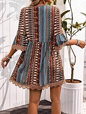 tanie Sukienki boho-Damskie Sukienka mini Codzienne sukienki Sukienka Boho Elegancki Codzienny Urlop Codzienny Regularny Graficzny Geometryczny Rękaw 3/4 W serek Rumiany róż Czerwony Niebieski Lato