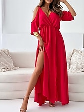 economico Vestito Semplice-Per donna Abito Lungo Maxi Abito Vestito Casual Vestito a ruota Abito Estivo Moda All'aperto Ferie Data Vestibilità regolare Semplice Senza Maniche Scollo a V Nero Rosa Rosso Estate Primavera