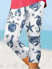 billiga Djurtryck-Damleggings capribyxor hög elastisk mode streetwear full längd hög midja havstryck termisk varm andas mjuk utomhus daglig mjölkvit höst vinter vanlig passform