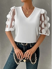 levne Dámské dovolené topy-Halenka Dámské Černá Bílá Plná / Jednobarevná Krajka Denní Elegantní Do V Běžný S