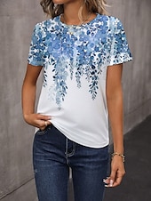 ieftine tricou floral-Pentru femei Tricou Floral Casual Manșon scurt Rotund Topuri obișnuite Zilnic Imprimeu Albastru piscină Vară
