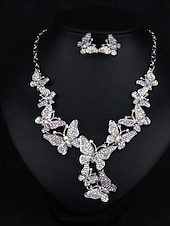 abordables Conjuntos de joyas-Juego de joyería traje de una pieza circonio cúbico cromo 1 collar aretes elegante mujer vintage moda estilo vintage clásico juego de joyería mariposa para fiesta de boda