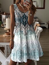 tanie Sukienki boho-Damskie Sukienka mini Zabytkowa sukienka Codzienne sukienki Mini sukienka Sukienka letnia Bohema Urlop Codzienny Urlop Codzienny Święto Regularny Graficzny Geometryczny W Tureckie Wzory Bez rękawów