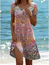 tanie Sukienki boho-Damskie Sukienka mini Zabytkowa sukienka Codzienne sukienki Sukienki w stylu boho Bohema Urlop Zabytkowe Urlop Codzienny Regularny Geometryczny W Tureckie Wzory Boho Paisley Damask Krótki rękaw