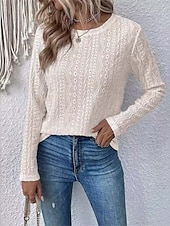 cheap Lace Tops-Women&#039;s Dressy Tops Elegant Long Sleeve Crew Neck Regular Tops White [shipping within 48 hours] Black [shipping within 48 hours] Summer Spring