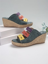 abordables Sandalias de cuña-Sandalias de cuña multicolores para mujer: elegantes sandalias tipo slide con punta abierta y plataforma cómoda para conjuntos casuales de verano