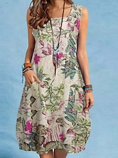 ieftine Rochii de Vacanță-Pentru femei Rochii Midi Rochie casual Elegant Stilat De Bază Vacanță Zilnic Fit regulat Floral Fără manșon Stil Nautic Galben Roșu-aprins Bleumarin Vară Primăvară