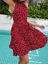tanie Sukienki Art&amp;Design-Damskie Sukienka mini Codzienne sukienki Sukienka A line Elegancki Codzienny Urlop Codzienny Regularny Groszki Bez rękawów Wysoki Wino Królewski błękit Lato