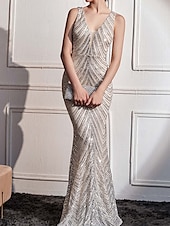 levne Večerní šaty-mořská panna / trubka večerní šaty geometrický vzor elegantní šaty formální svatební host délka na podlahu bez rukávů do výstřihu polyester s flitry 2025