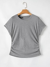 abordables T-shirt uni-T Shirt Femme Uni Élégant Décontracté Manches Courtes Col Ronde Tops Réguliers Quotidien Noir Blanc Vert Armée Vert Gris Été