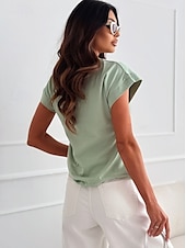 cheap T-shirts-Blouse Women&#039;s Black Yellow Light Green Solid / Plain Color Knitting Daily Elegant Round Neck Regular Fit S