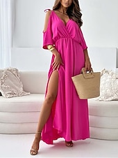 economico Vestito Semplice-Per donna Abito Lungo Maxi Abito Vestito Casual Vestito a ruota Abito Estivo Moda All'aperto Ferie Data Vestibilità regolare Semplice Senza Maniche Scollo a V Nero Rosa Rosso Estate Primavera