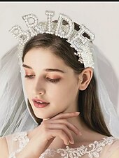 رخيصةأون إكسسوارات الشعر النسائية-عصابة رأس للعروس مزينة باللؤلؤ مع حجاب - قطعة رأس أنيقة للعروس لحفلات الزفاف وحفلات توديع العزوبية