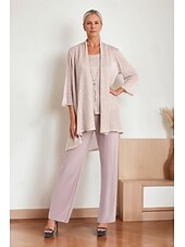 economico Tailleur pantalone della mamma-Tuta  Completo Due Pezzi Madre della Sposa Elegante Collo Gioiello Lunghezza Terra Giacca Lucida con Pantaloni in Chiffon 2025
