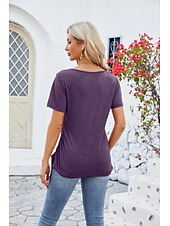economico Magliette-Per donna Maglietta bohémien Liscio Boemia stile sveglio Moda Manica corta A farfalla Squadrata Top regolari Giornaliero Per uscire Fine settimana Tunica Nero Rosa Vino Blu Reale Viola Estate