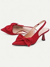 olcso Cicás sarkú cipők-női velúr slingback sarkú cipő – hegyes orrú cicasarkú masnival, elegáns pumpák bulikhoz és irodai viselethez