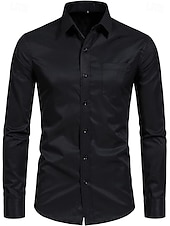 お買い得  カジュアルスーツ-メンズクラシックカジュアルシャツ帰省スタンダードフィット長袖ラペル無地ポリエステル黒空色灰2025